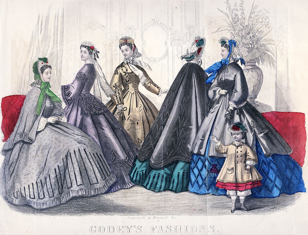 Illustration about fashion in Godey's Lady's Book of 1860.