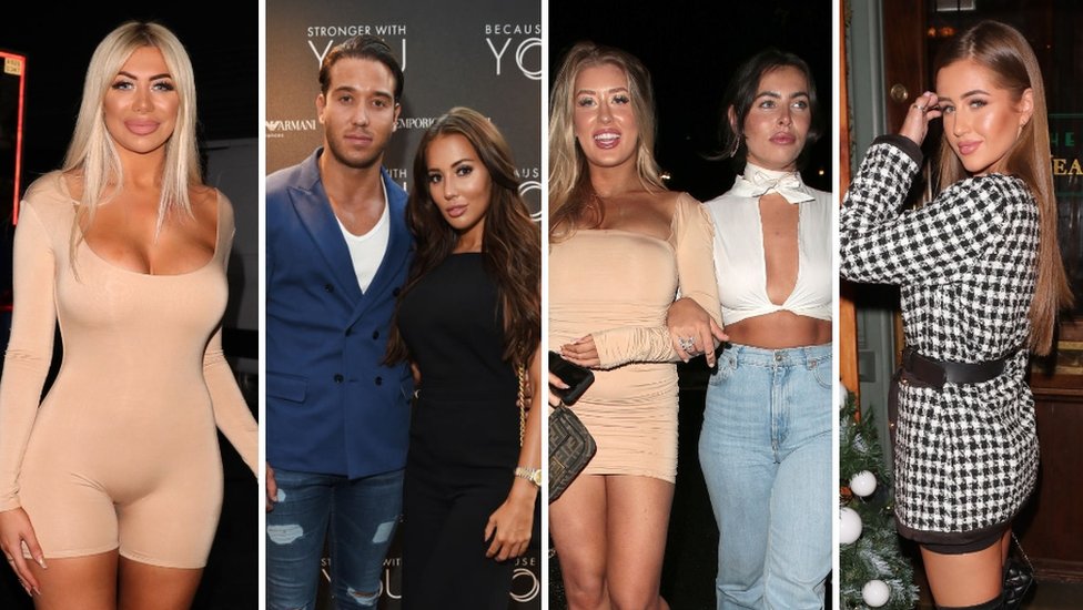 Collage of Chloe Ferry, James Lock and Yazmin Oukellou, Eve Gale, Francesca Allen and Georgia Steel