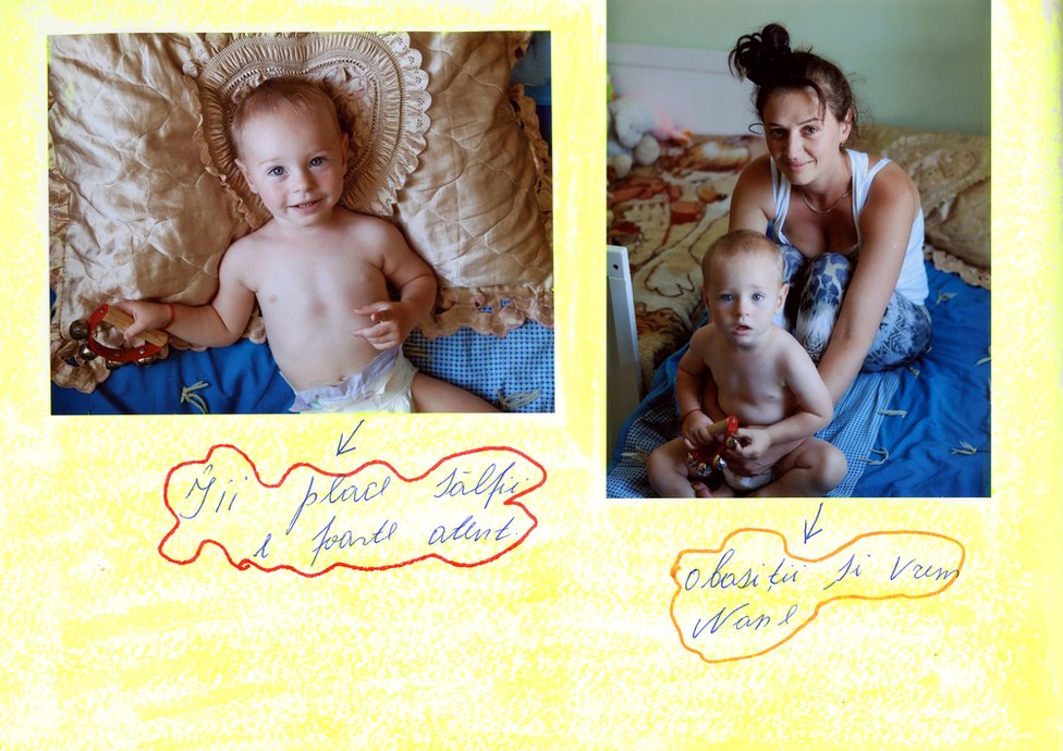 A baby album showing Alina and her son