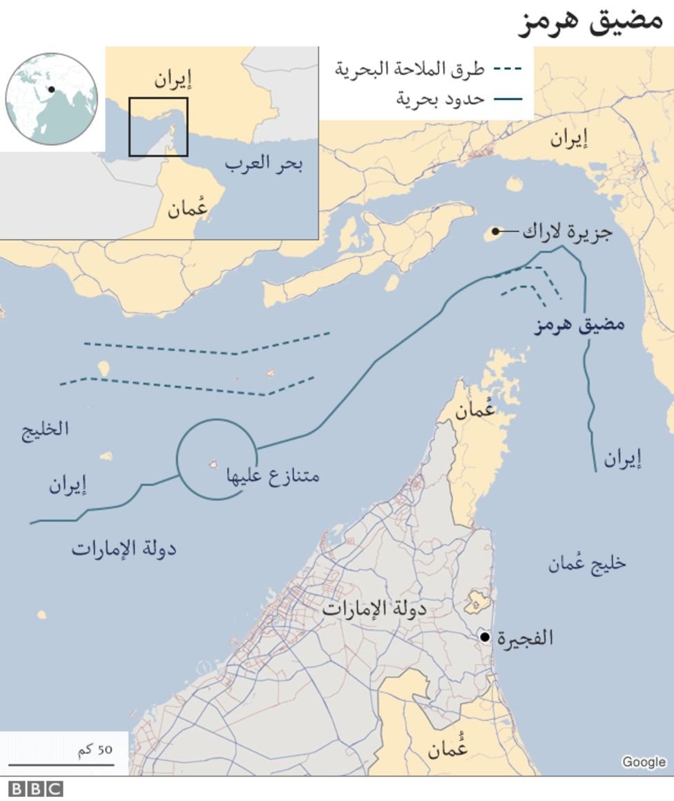 خريطة بمنطقة التوتر في الخليج