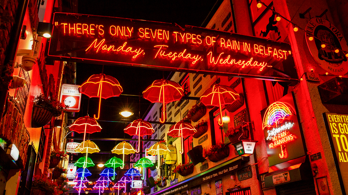 Cathedral quarter: Belfast umbrella street undergoing refurbishment
