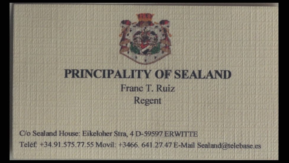 Tarjeta de visita del Principado de Sealand. Principado de Sealand.
