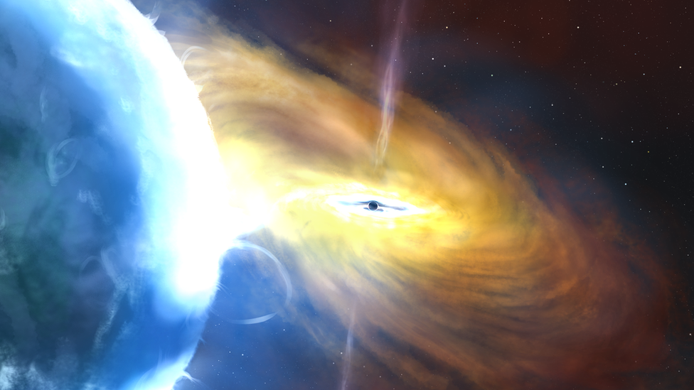 Recreación del evento: una nube de gas gigante absorbida por un agujero negro supermasivo