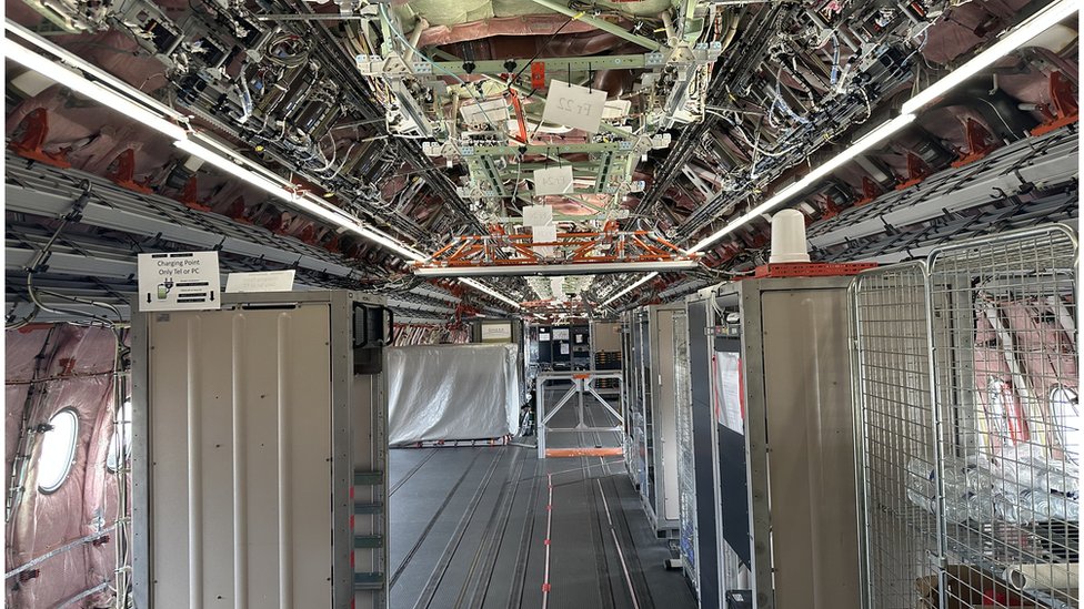 Inside the body for an Airbus plane with technology wiring