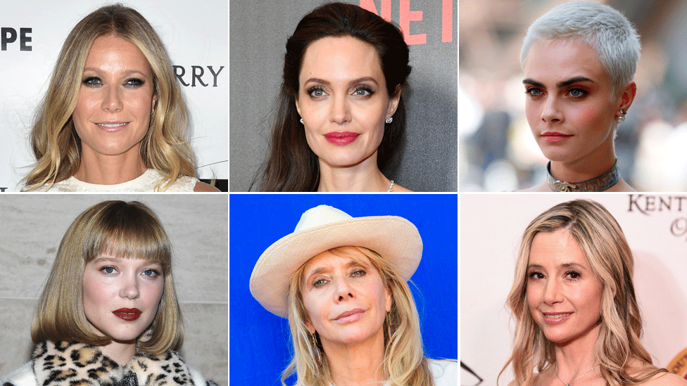Clockwise from top left: Gwyneth Paltrow, Angelina Jolie, Cara Delevingne, Mira Sorvino, Rosanna Arquette and Lea Seydoux
