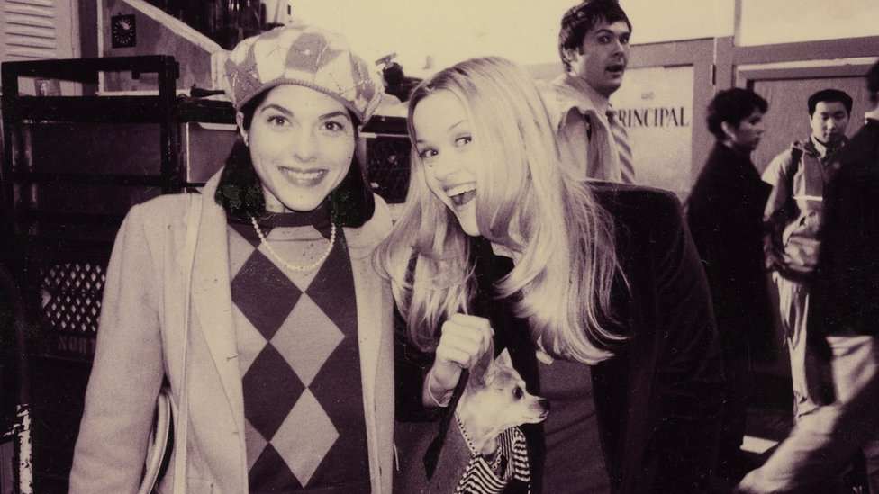 Blair on the set of Legally Blonde with co-star Reese Witherspoon