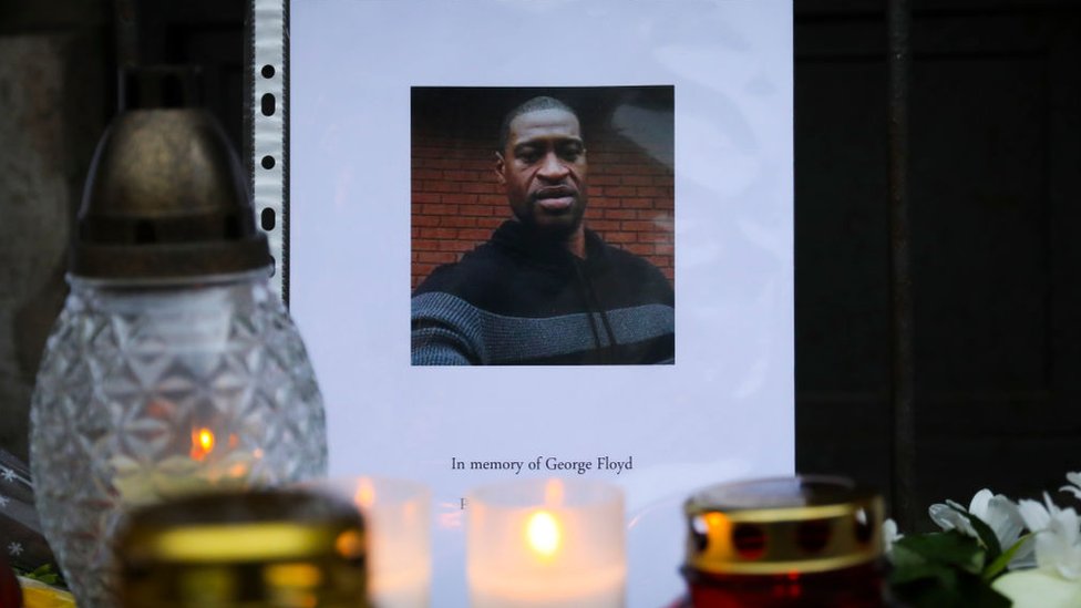 Tributes to George Floyd at a makeshift memorial