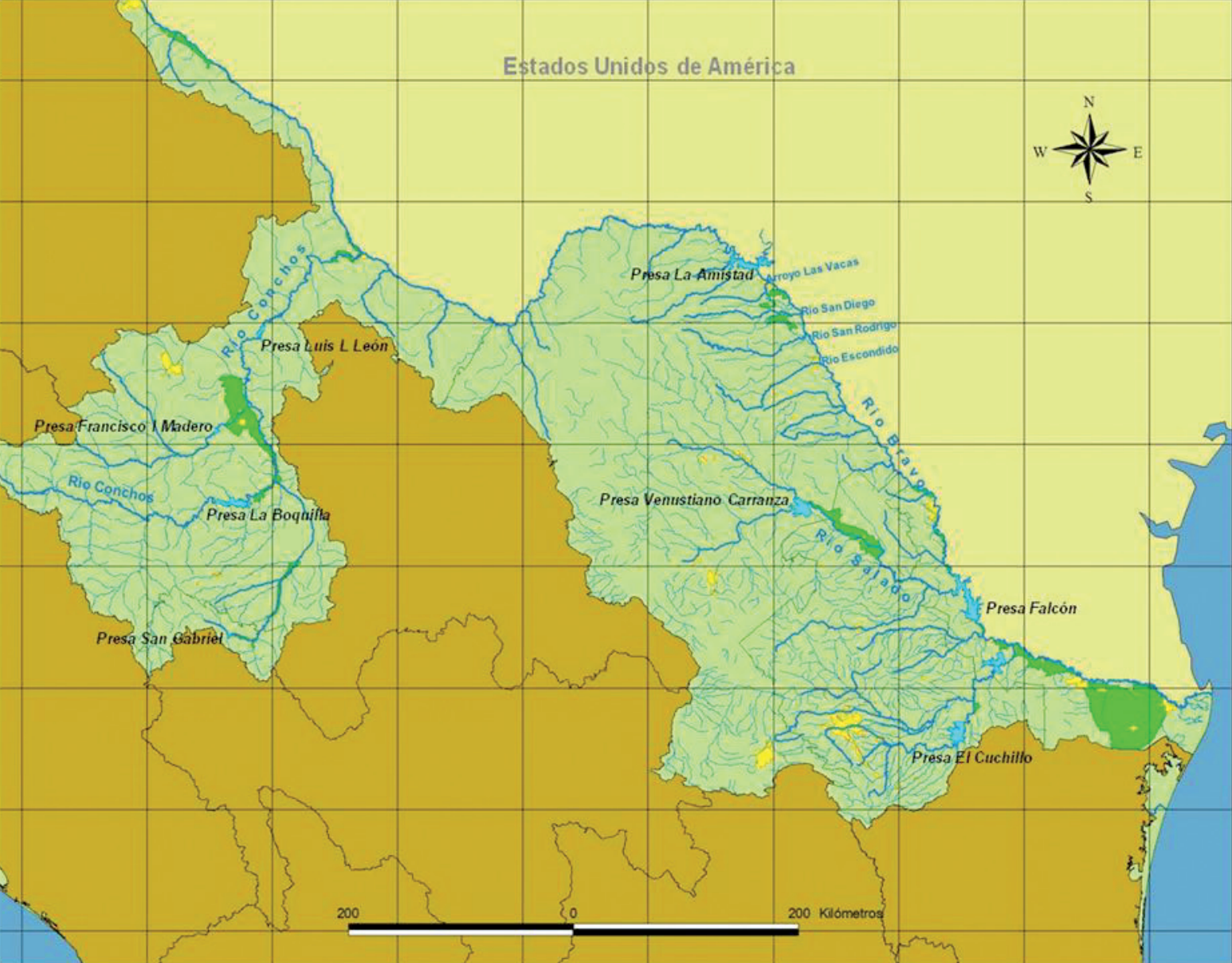 Mapa presas Río Bravo
