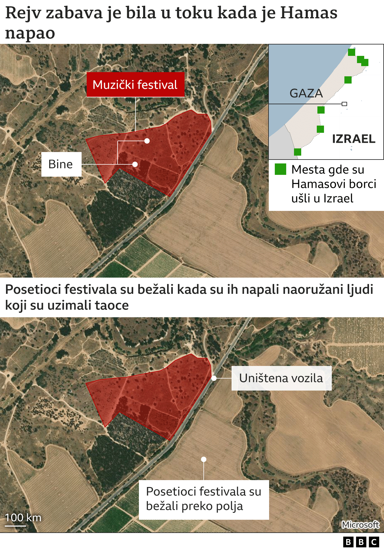 mapa festivala u Izraelu, muzički festival u Izraelu, napad Hamasa na muzički festival