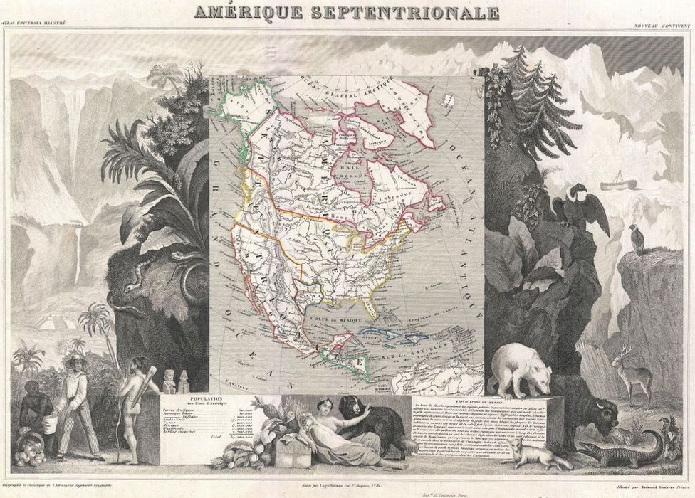 1852, mapa de Levasseur con la República de Texas.