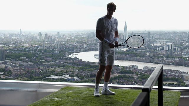 Andy Murray filming at Canary Wharf