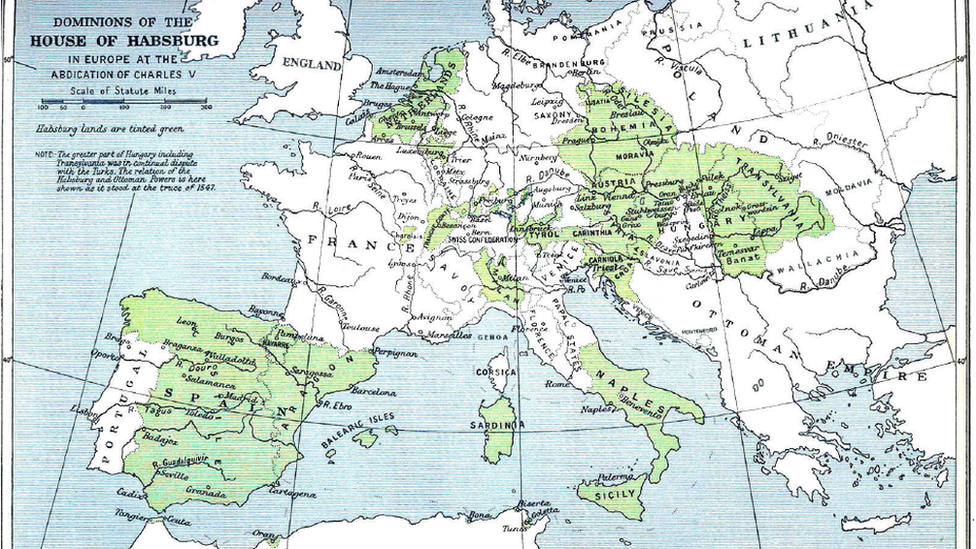 Un mapa de las propiedades de Carlos V en toda Europa