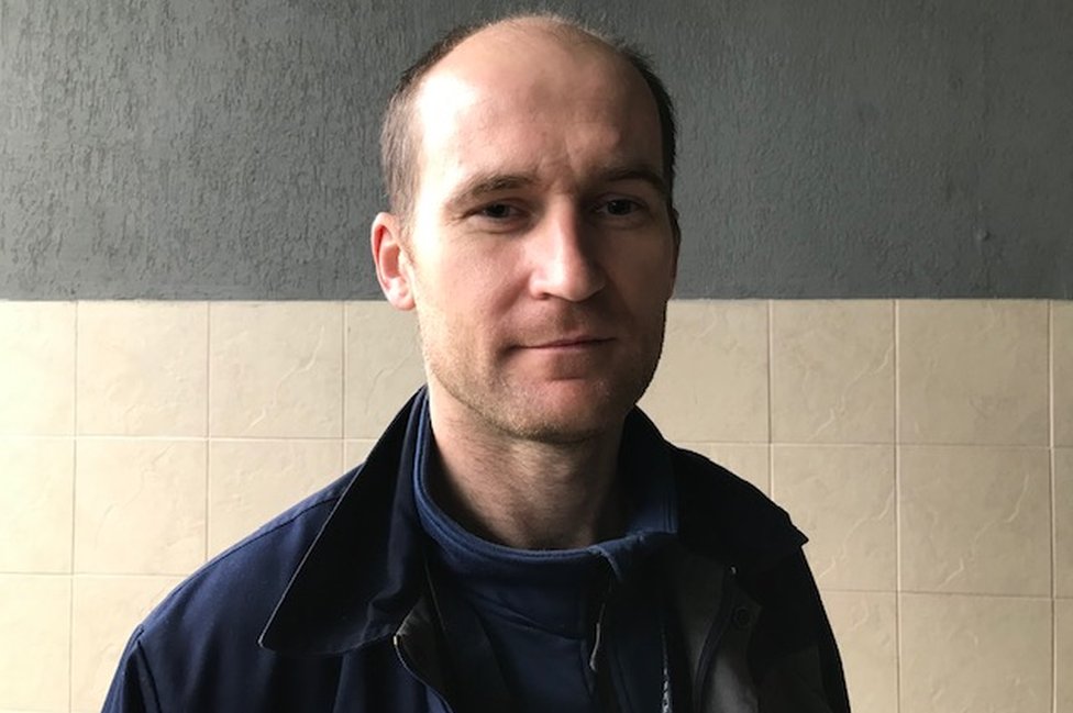 Oleksandr Lobada, a radiation safety supervisor, pictured inside Chernobyl