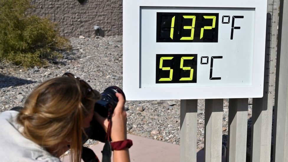 A sign in death valley reads 55 degrees celsius