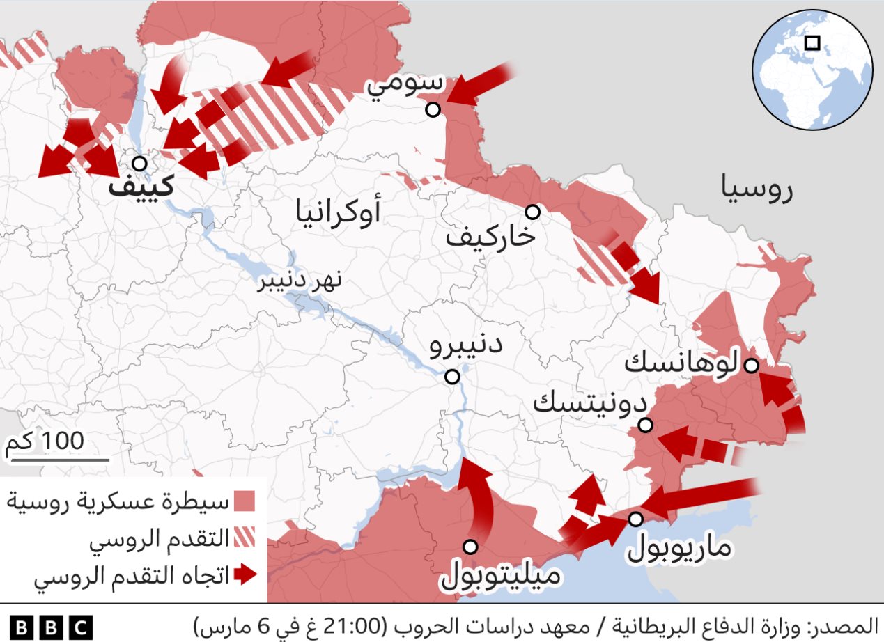 خريطة بالزحف الروسي في أوكرانيا