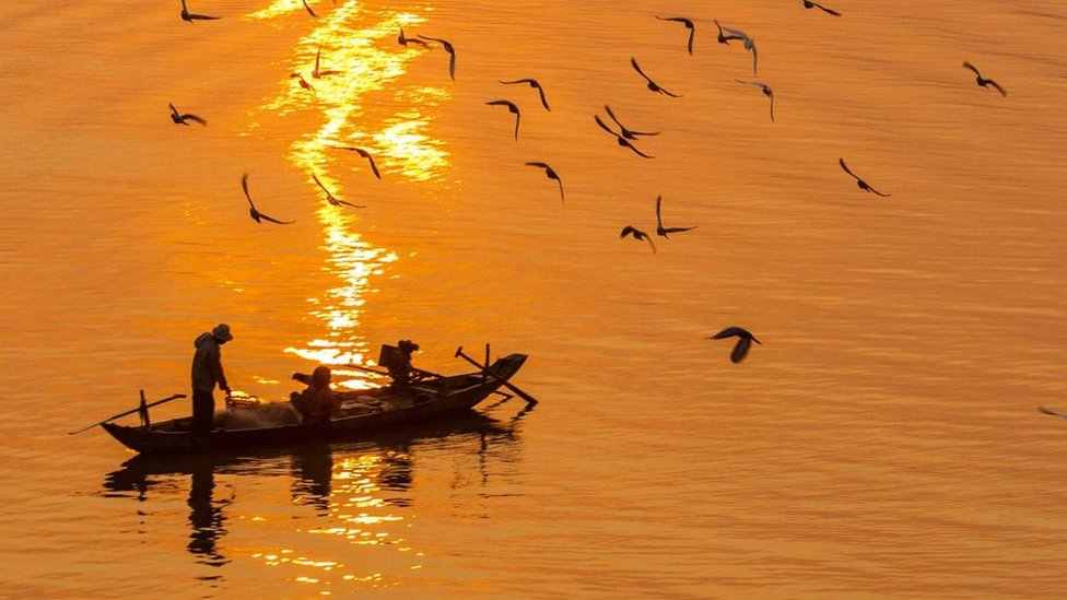 Mekong nehrinde balıkçılar