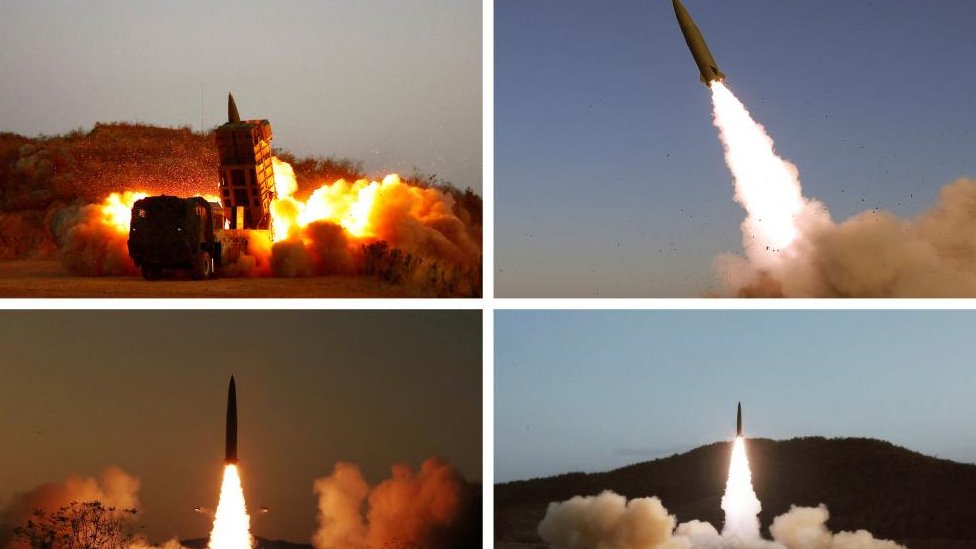 [출처: Reuters] 2022년 11월 7일 조선중앙통신(KCNA)이 공개한 최근 북한의 미사일 시험발사 장면들