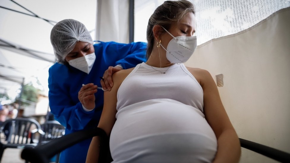 Mulher grávida sendo vacinada