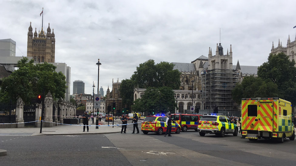 The scene outside Parliament