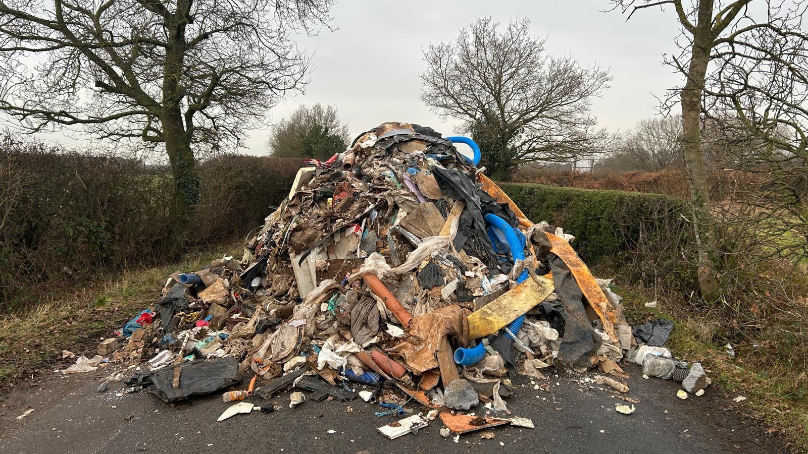 Lichfield road blocked by huge pile of illegally dumped waste
