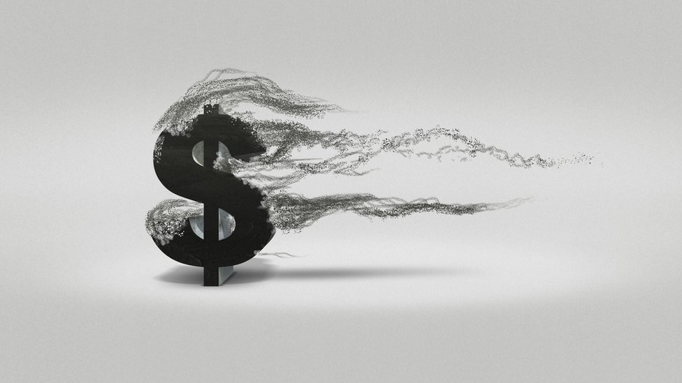 Ilustración que muestra un dólar deshaciendose.