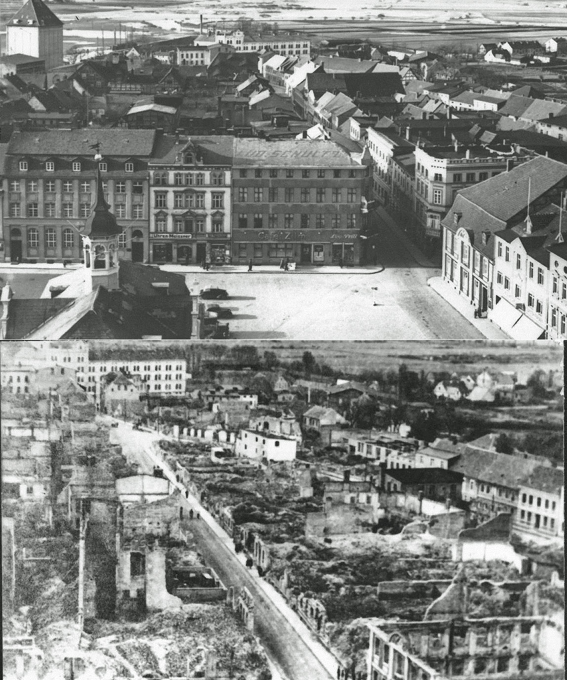 Imágenes que muestran cómo era Demmin antes y después de la llegada de los soviéticos.