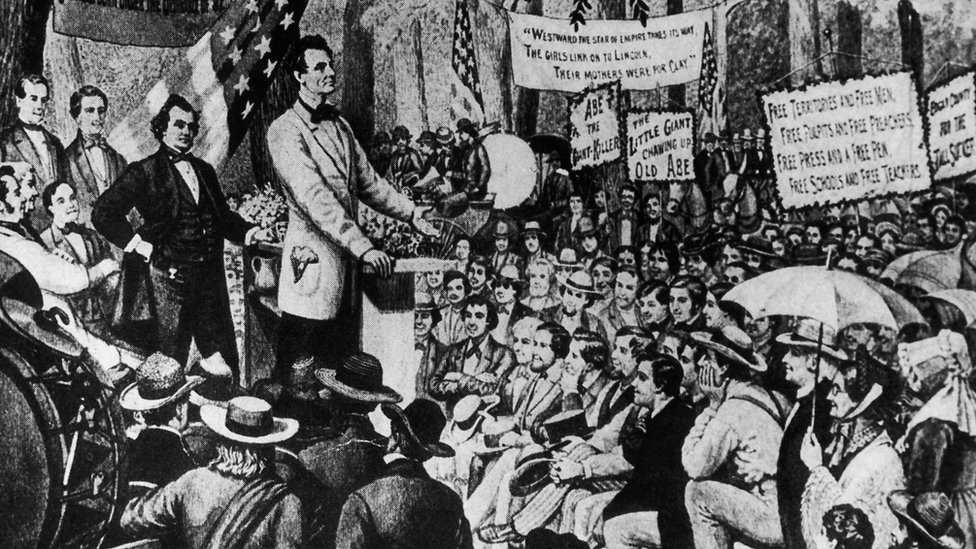Ilustração de Abraham Lincoln durante um discurso