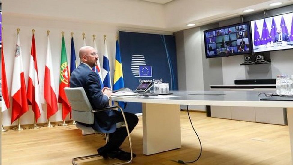 Председатель саммита ЕС Шарль Мишель провел видеоконференцию с лидерами, 23 апр 20