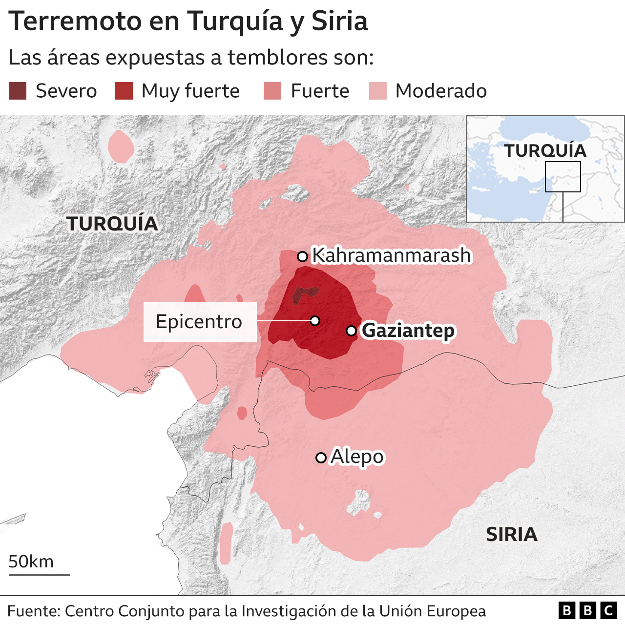 Gráfico del epicentro del terremoto de Turquía.