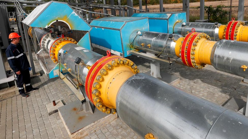 Estación de medición de gas en Berehove en Ucrania. El gas ruso fluye a través de gasoductos en Europa central y oriental.