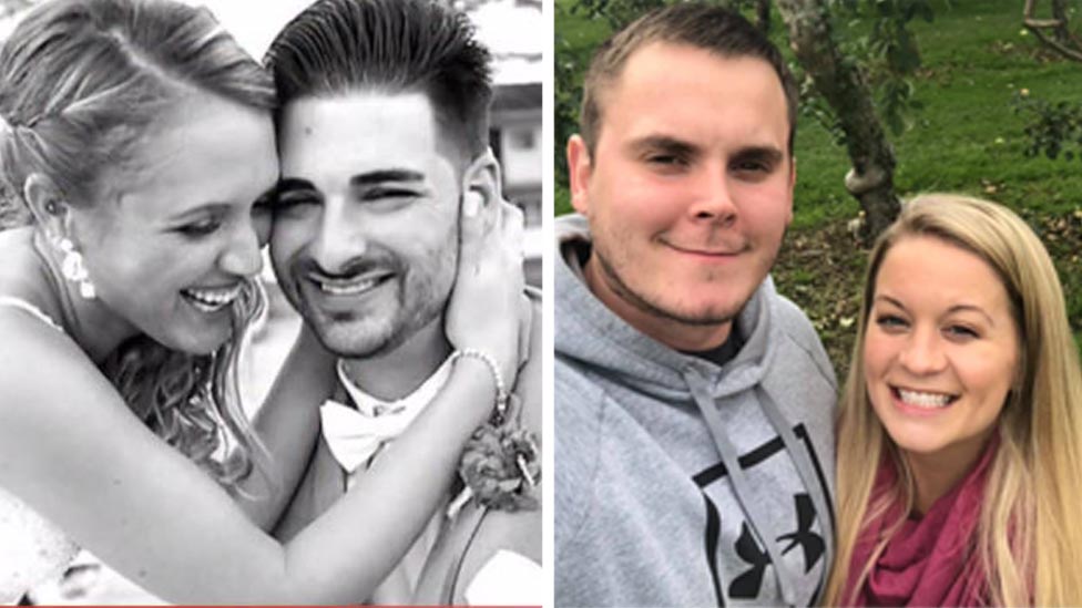 Erin y Shane McGowan (izquierda) y Amy y Axel Steenburg (derecha). Ambas parejas se casaron en junio pasado. Ambas parejas.