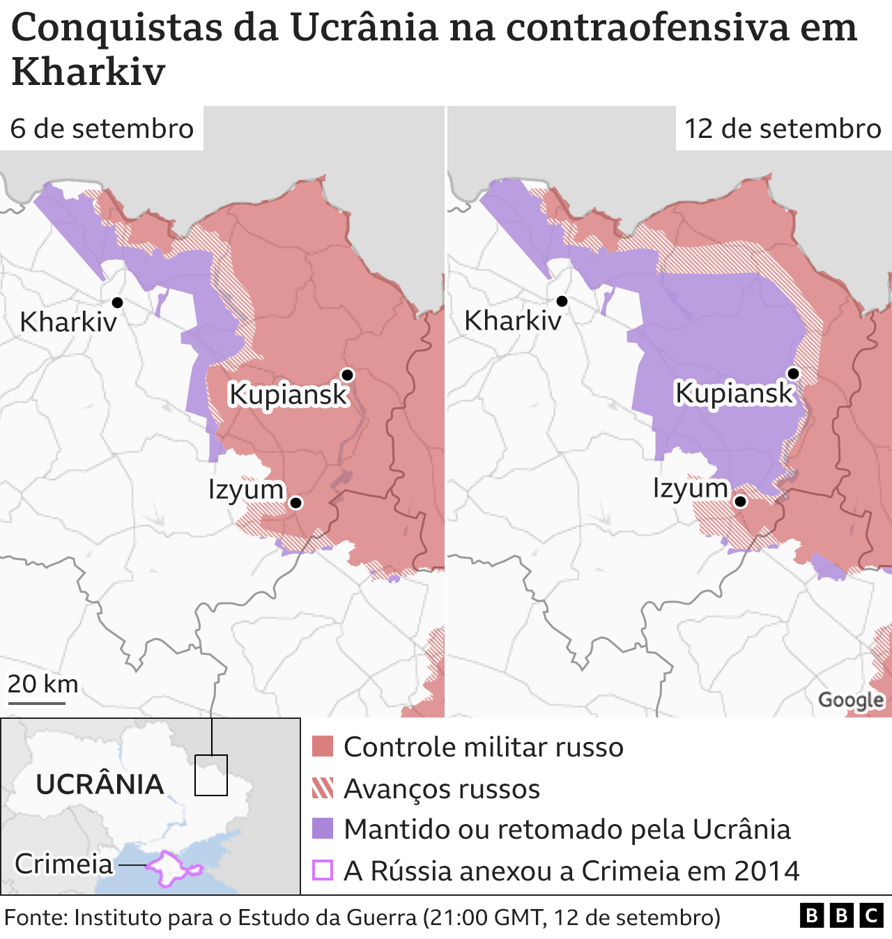 Mapa mostra avanços recentes da Ucrânia