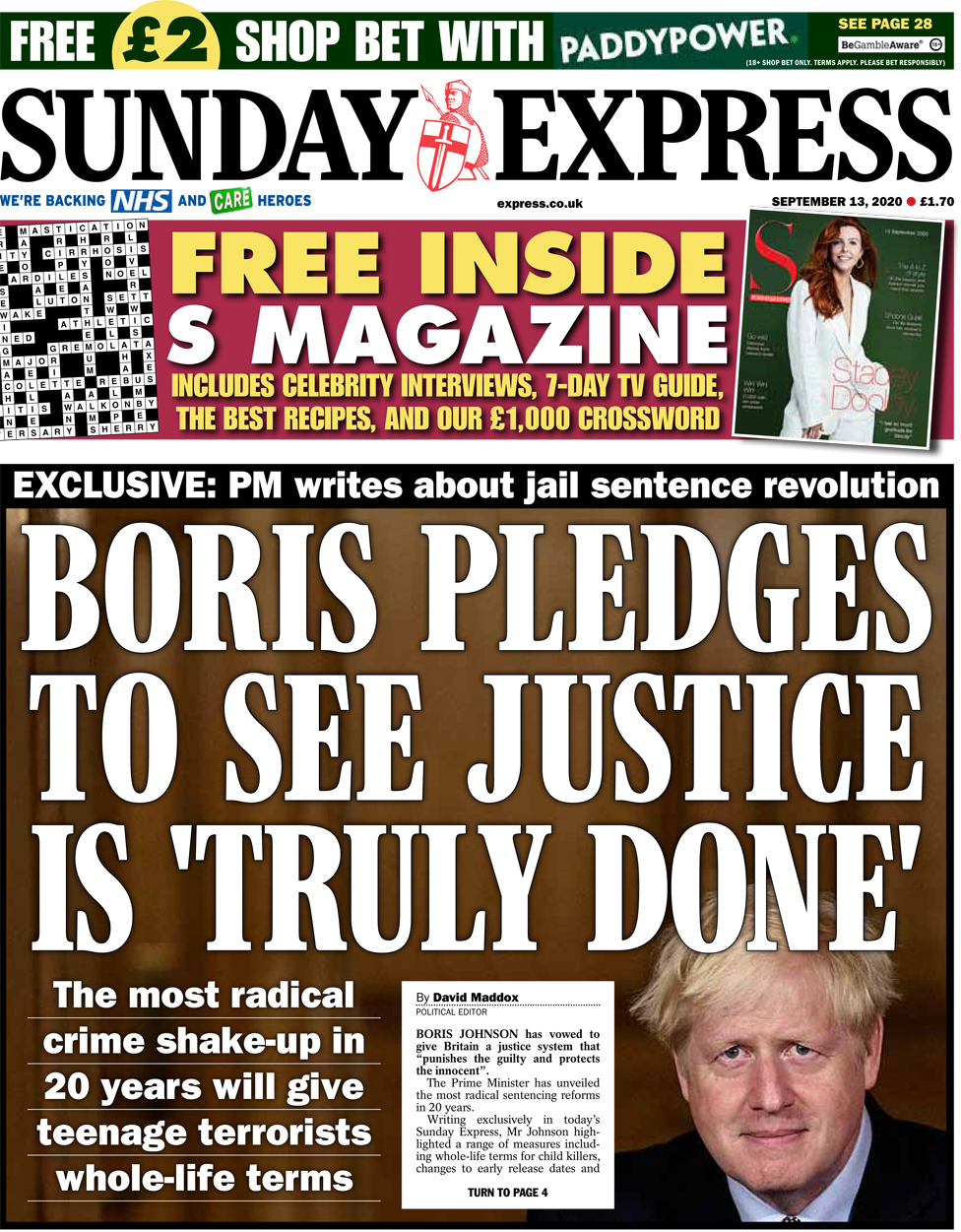 The Sunday Express front page 13 September