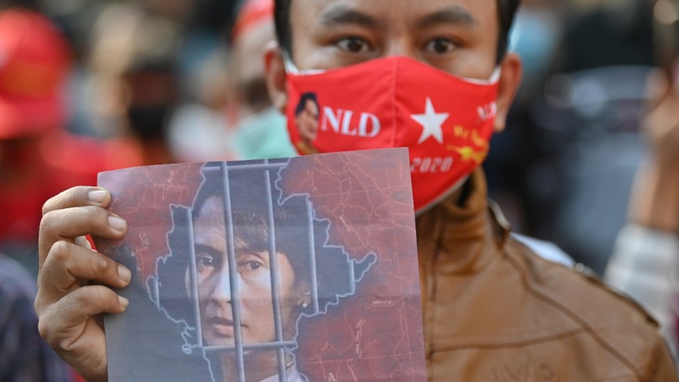 An individual protesting against the Myanmar coup
