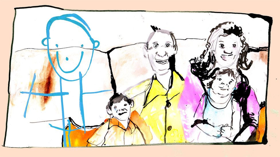Семейный портрет с мальчиком, нарисованным в