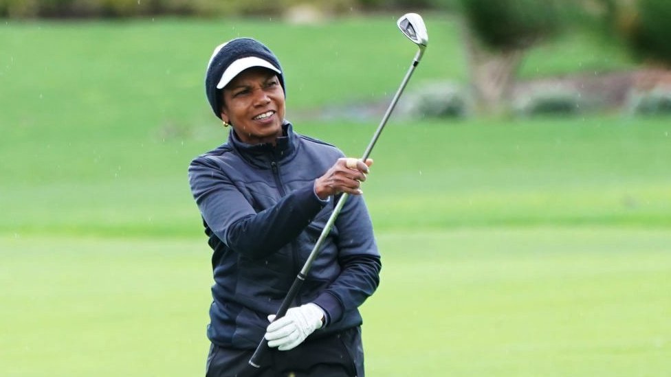 Condoleezza Rice playing at an amateur golf tournament in 2019