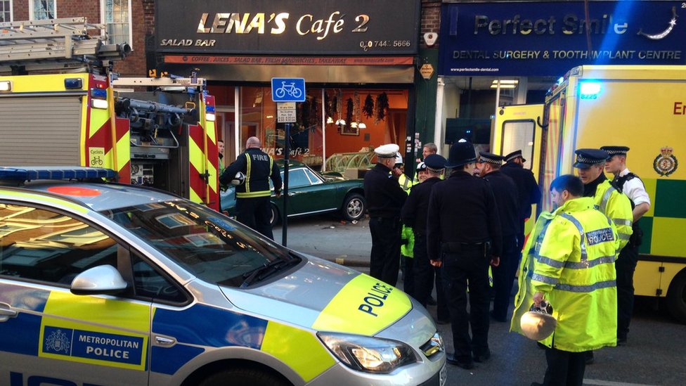 Porsche crashes into Lena's Cafe, West Hampstead BBC News