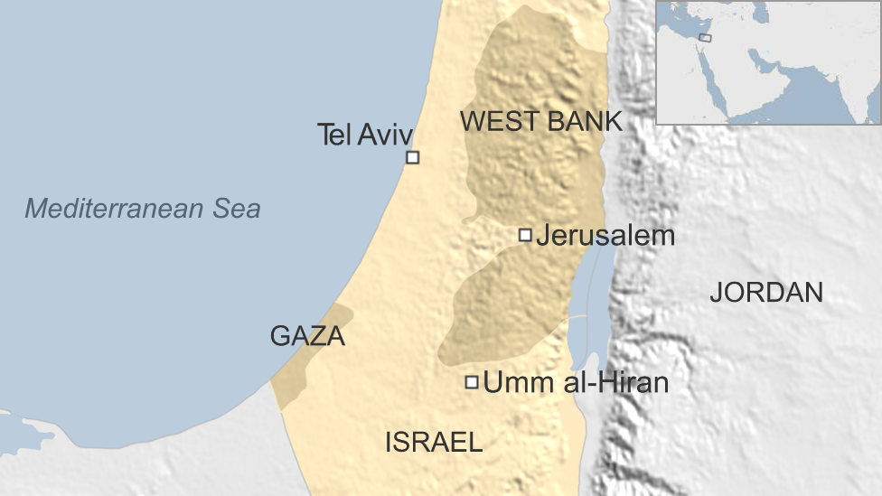 Карта Израиля и Западного берега с указанием местонахождения Умм-эль-Хиран