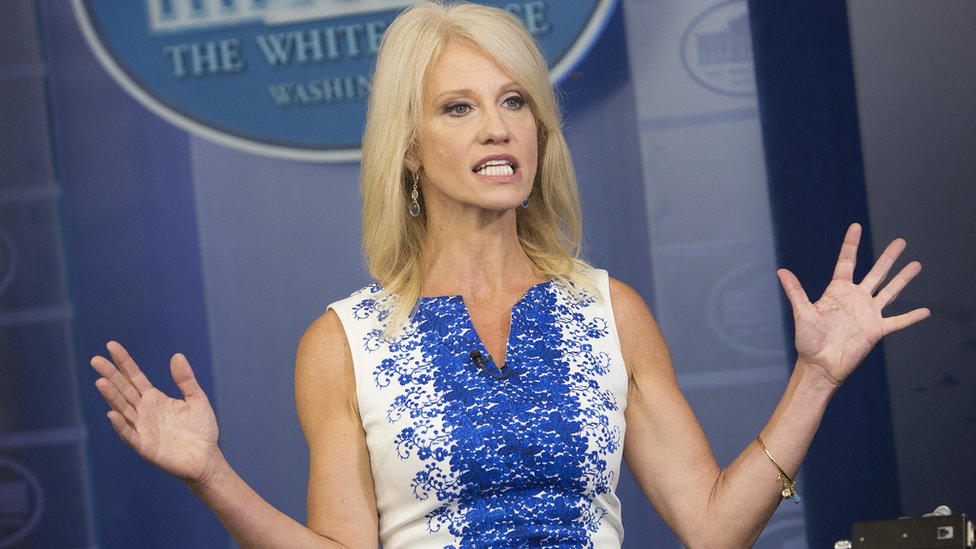 Kellyanne Conway, adviser to President Donald Trump, gives an interview at the White House on August 3, 2017