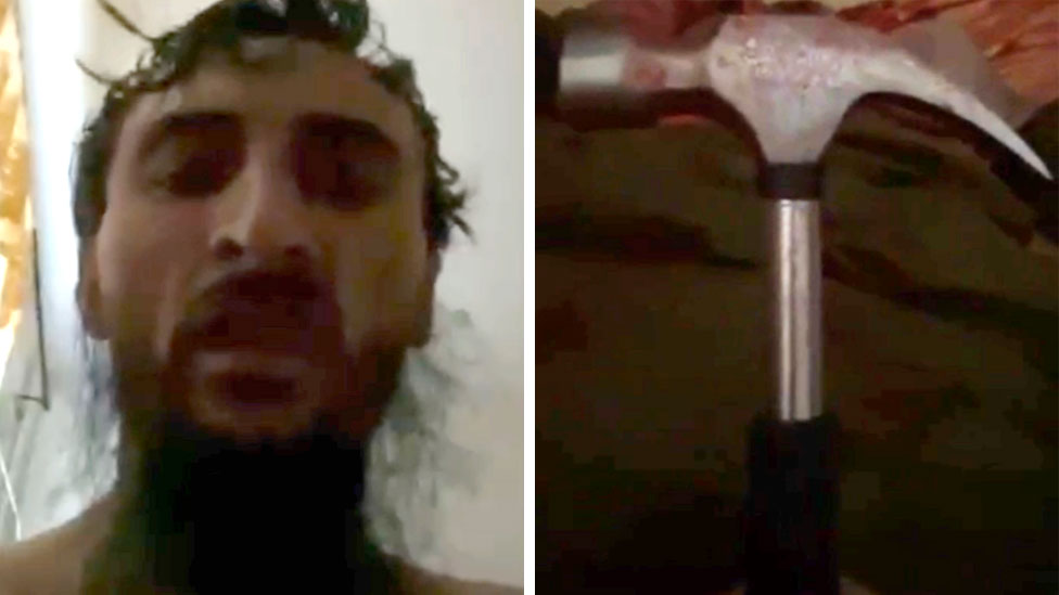 Тумсо допрашивает Мамаева на видео, которое он снял после нападения, и размахивает молотком