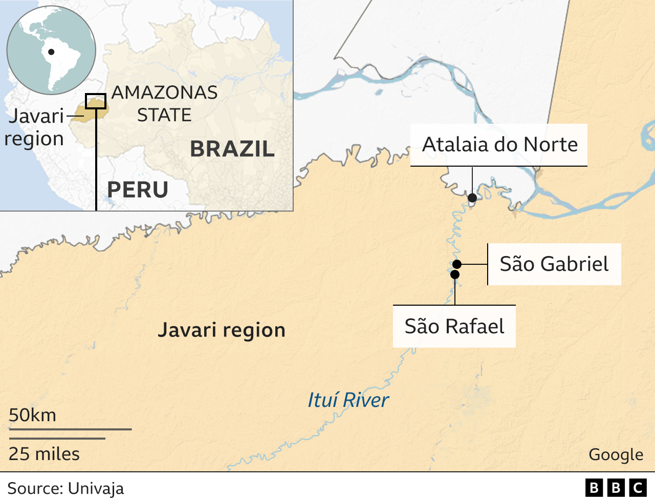 Map shows the Javari region of Brazil