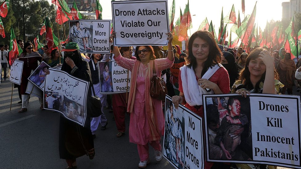 Protesta en Pakistán en contra de los ataques con drones de Estados Unidos.