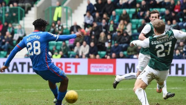 Andrea Mbuyi-Mutombo scores for Inverness Caledonian Thistle against Hibernian