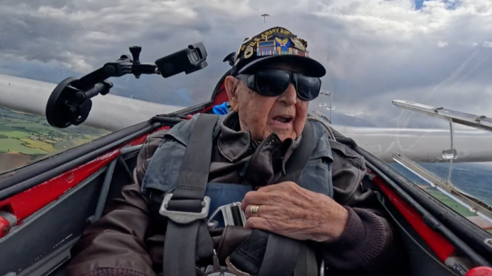 102-year-old veteran flies glider over RAF base