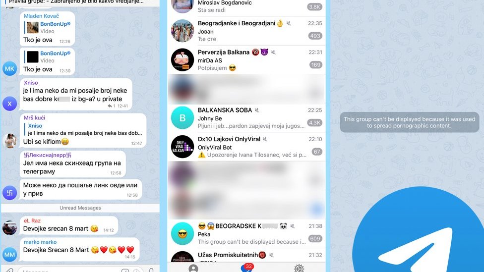 snimak ekrana telegram grupa za razmenu pornografije