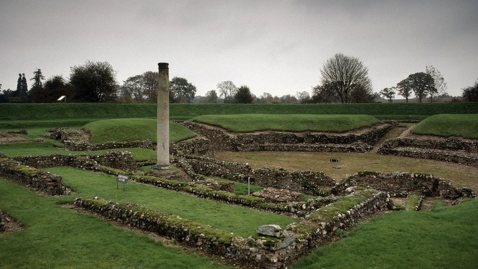 Restos del teatro romano de Verulamium, 140 AD, Saint Albans, Hertfordshire, Inglaterra