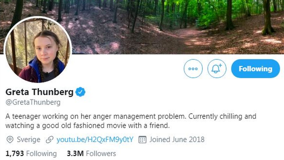 Greta Thunberg's Twitter bio on 12 December