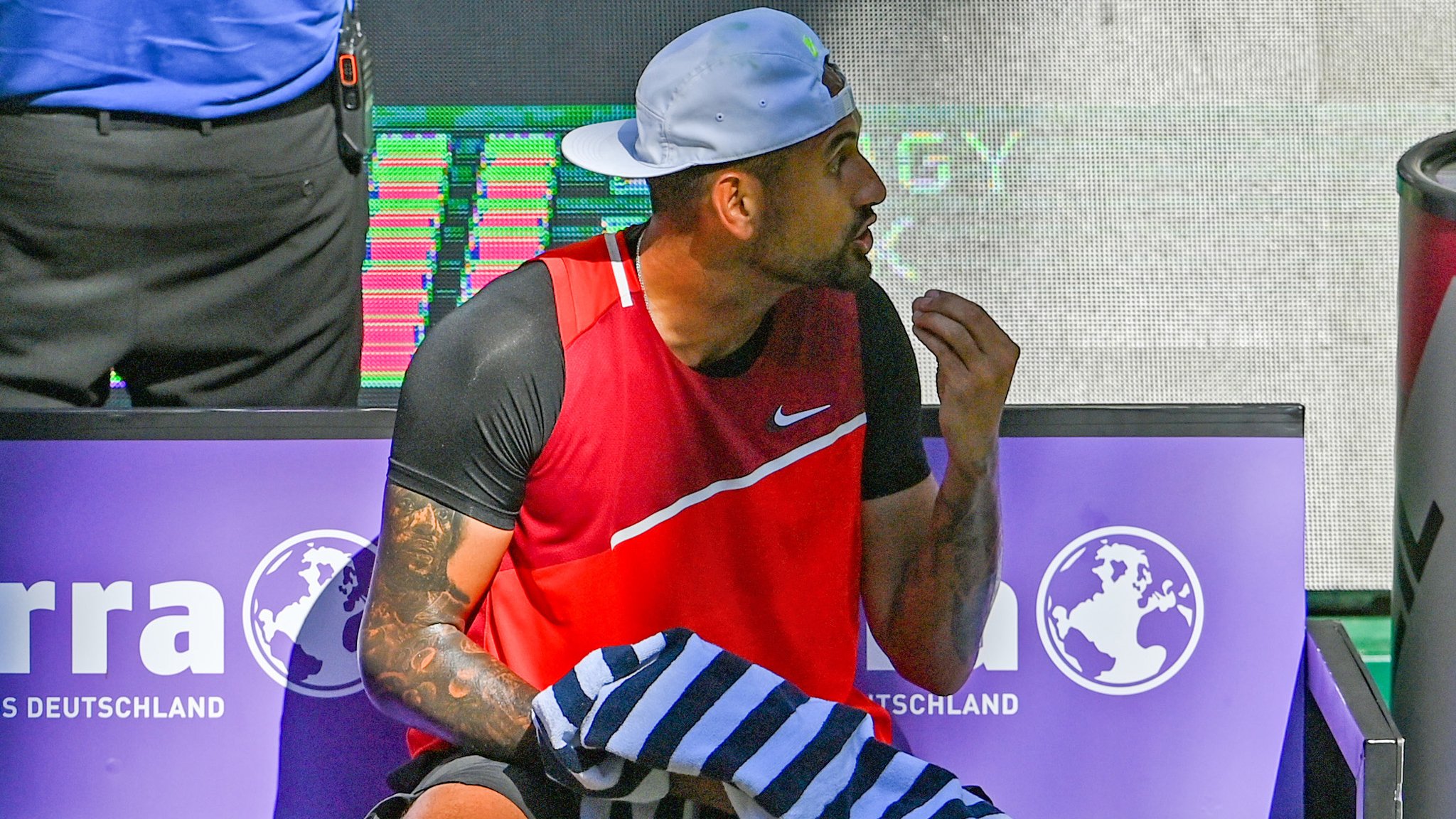 Nick Kyrgios smashes racquet and argues with umpire in win over Stefanos Tsitsipas