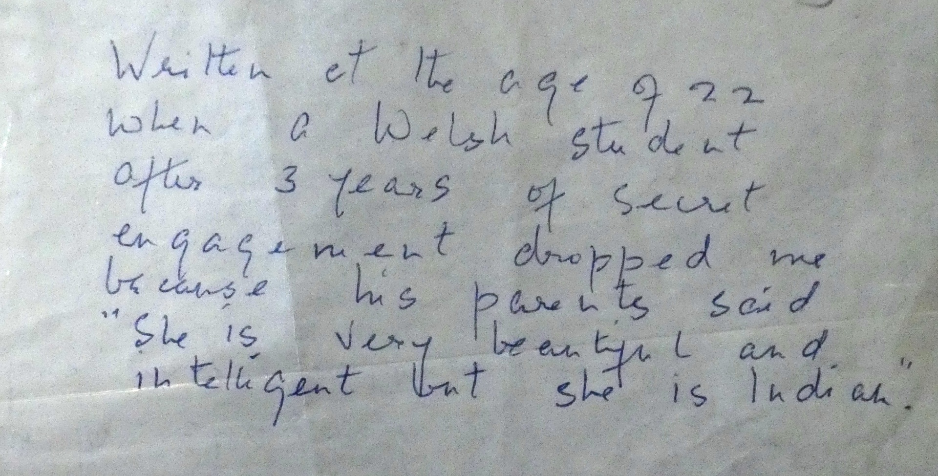 Note left by Dorothy Bonarjee with her poems