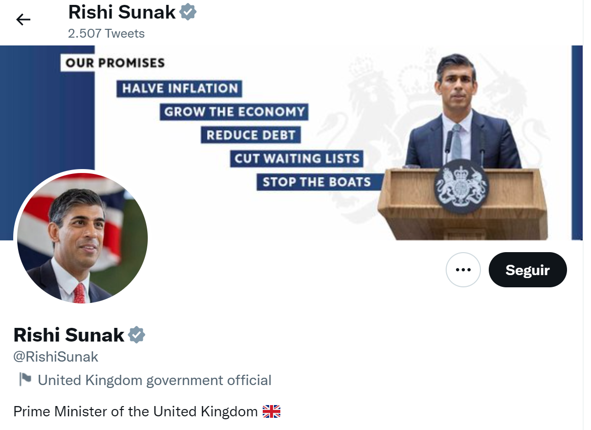 Cuenta del primer ministro británico Rishi Sunak.